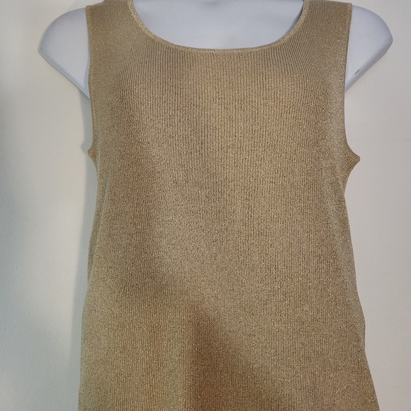 COLDWATER CREEK NEW $45 Scoop Neck Sweater Knit Shell Top in Gold Metallic XL - Picture 1 of 8